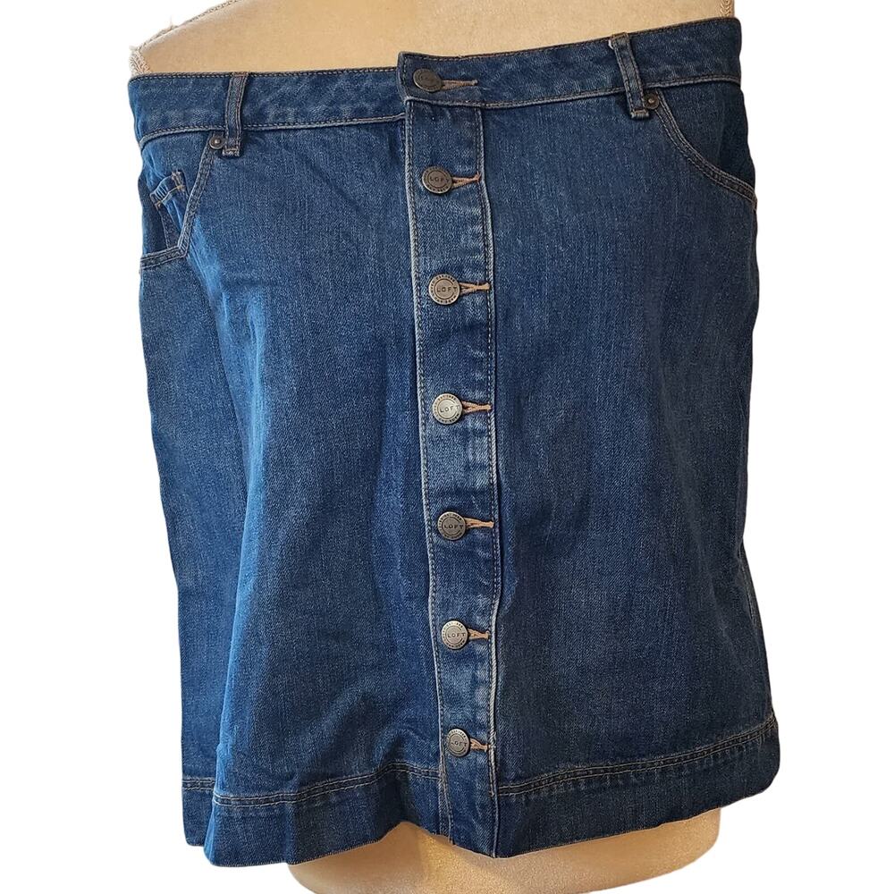 LOFT Women's Denim Jean Button down Knee Length Skirt Size 14